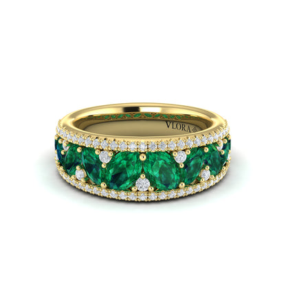 Oval Emerald and Pavé Diamond Band