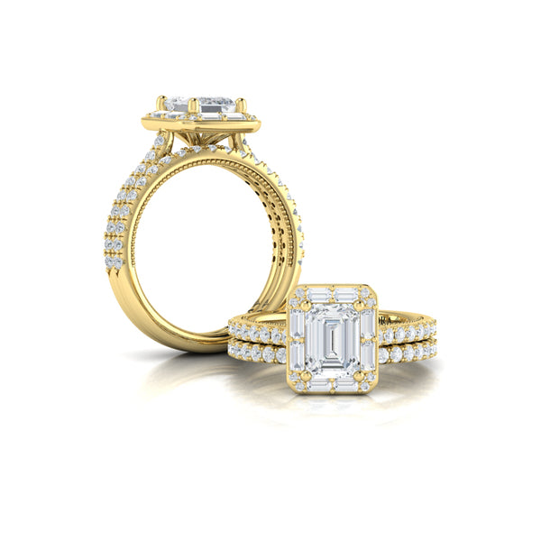 Deco Elegance Emerald Cut Halo Engagement Ring