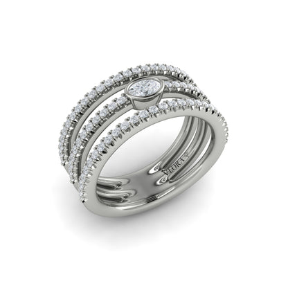 Diamond Open Three Row and Oval Centerstone Ring