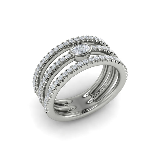 Diamond Open Three Row and Oval Centerstone Ring