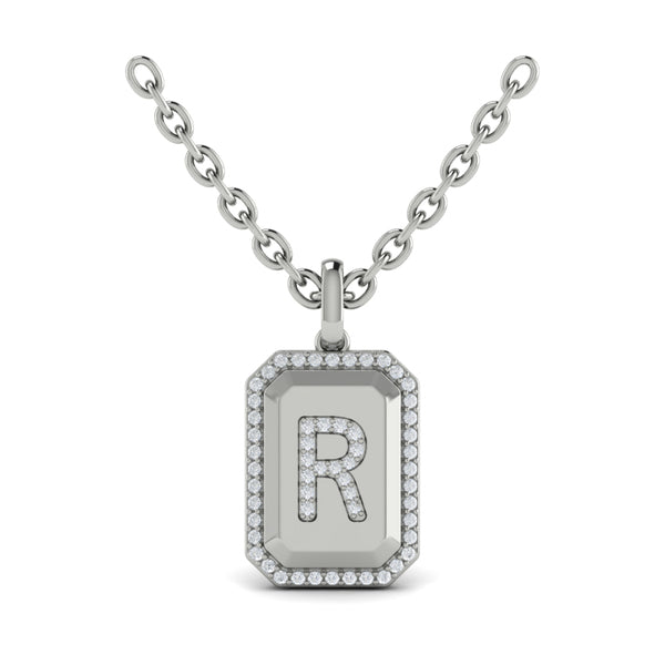 Diamond Medallion Alphabet Pendant Link Necklace, R