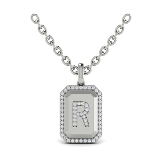 Diamond Medallion Alphabet Pendant Link Necklace, R