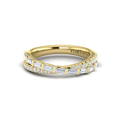 Crossed Baguette and Round Stackable Band