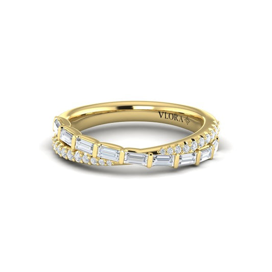Crossed Baguette and Round Stackable Band