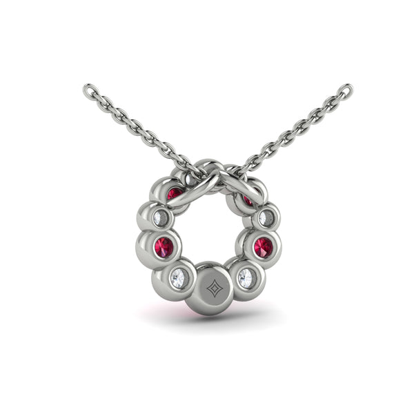 Diamond and Ruby Circle Bezel Pendant