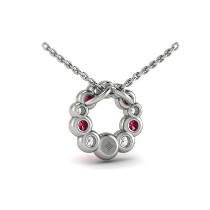 Diamond and Ruby Circle Bezel Pendant