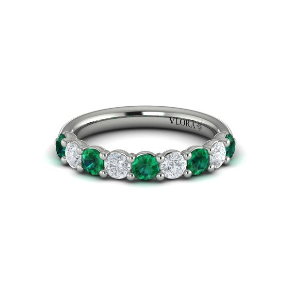 Classic Emerald and Diamond Stackable Band