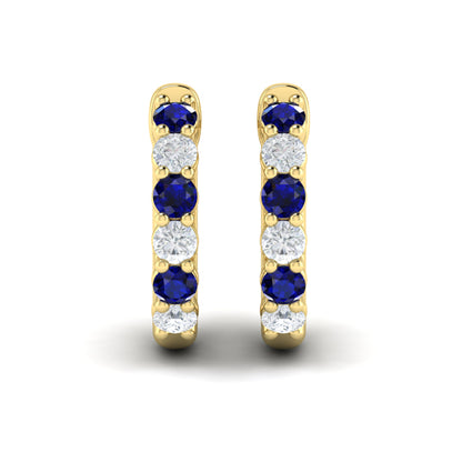 Forward-facing Diamond and Blue Sapphire  Open Hoop Earrings
