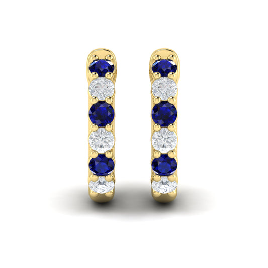 Forward-facing Diamond and Blue Sapphire  Open Hoop Earrings