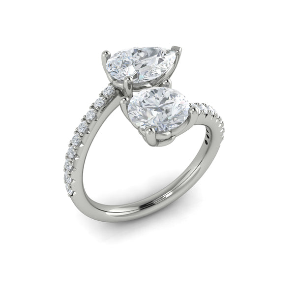 Kissing Round and Pear Two Stone Engagement Ring