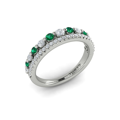 Diamond and Emerald Two Row Ring