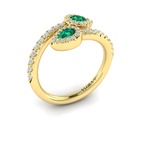 Diamond Wrapped Pear Emerald Ring