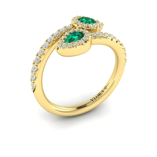 Diamond Wrapped Pear Emerald Ring
