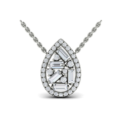 Multi Diamond Tear Drop Baguette Pendant Necklace