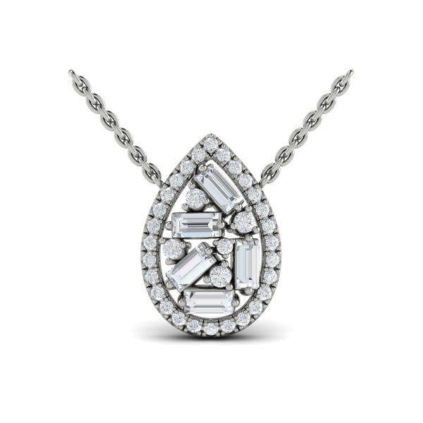 Multi Diamond Tear Drop Baguette Pendant Necklace