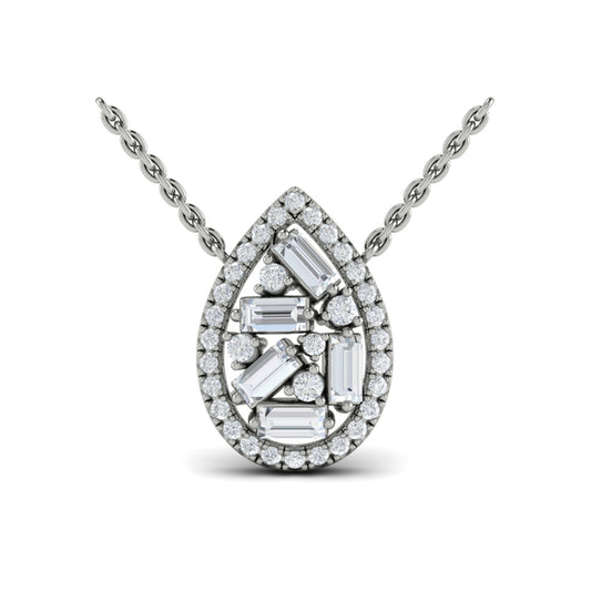 Multi Diamond Tear Drop Baguette Pendant Necklace