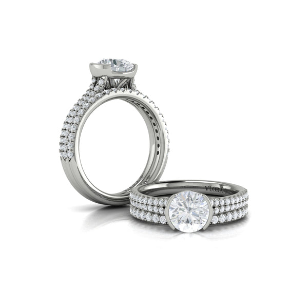 Round Classic, Bezel, Split Shank Engagement Ring in Platinum by Vlora Bridal