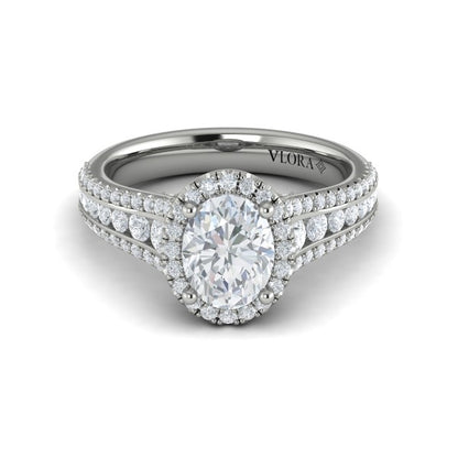 Oval Halo Engagement Ring in Platinum by Vlora Bridal