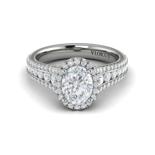 Oval Halo Engagement Ring in Platinum by Vlora Bridal