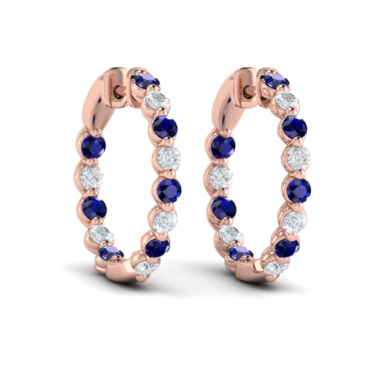 Inside Out Diamond and Blue Sapphire  Hoop Earrings