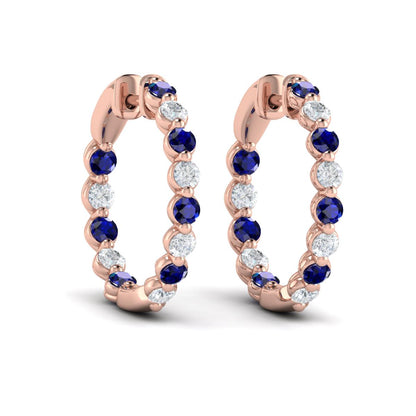 Inside Out Diamond and Blue Sapphire  Hoop Earrings