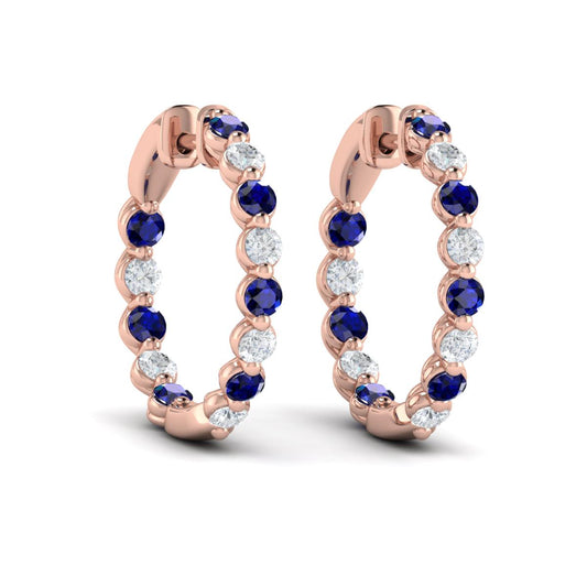 Inside Out Diamond and Blue Sapphire  Hoop Earrings
