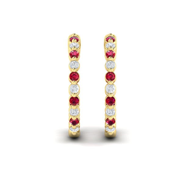 Inside Out Diamond and Ruby  Hoop Earrings