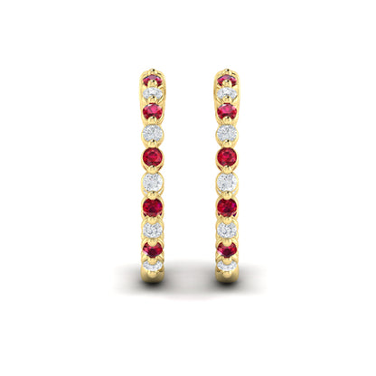 Inside Out Diamond and Ruby  Hoop Earrings