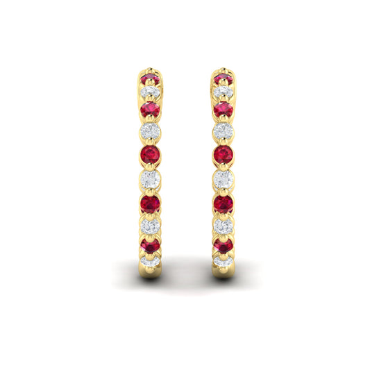 Inside Out Diamond and Ruby  Hoop Earrings