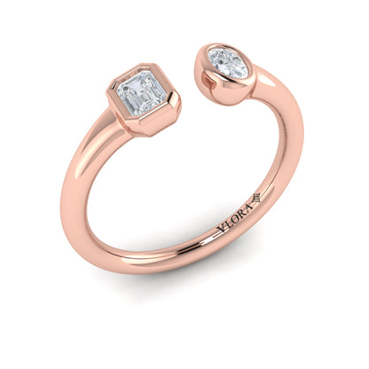Bezel‑Set Emerald and Oval Diamond Open Form Ring
