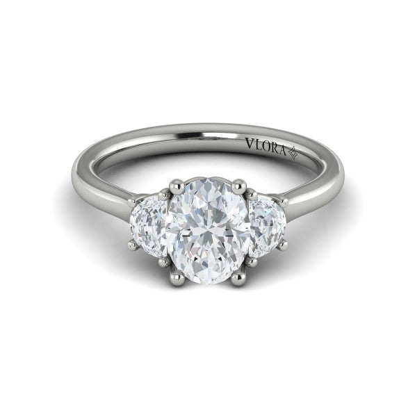 Oval Three Stone Engagement Ring in Platinum by Vlora Bridal