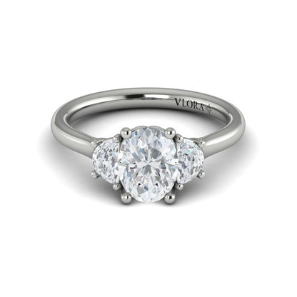 Oval Three Stone Engagement Ring in Platinum by Vlora Bridal