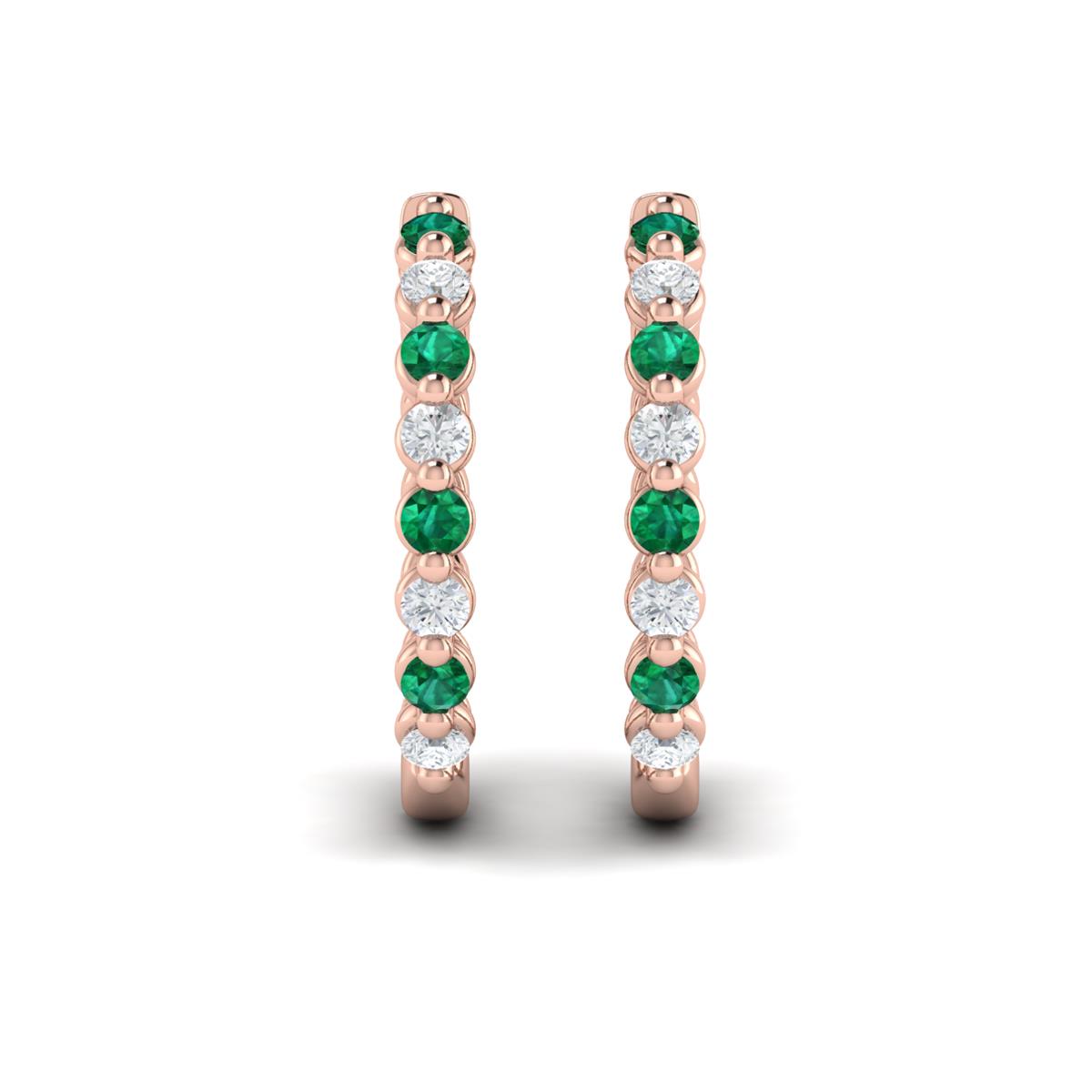 Diamond and Emerald  Twist Hoop Earrings