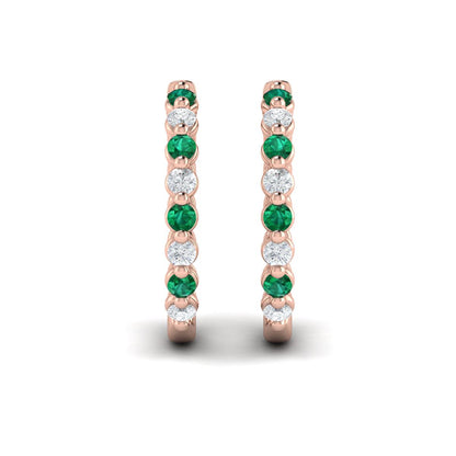 Diamond and Emerald  Twist Hoop Earrings
