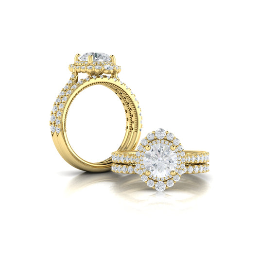 Cathedral Arch Double Halo Round Engagement Ring