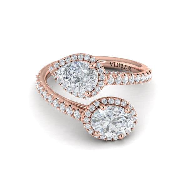 Oval and Pear Halo Toi et Moi Engagement Ring