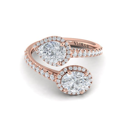 Oval and Pear Halo Toi et Moi Engagement Ring
