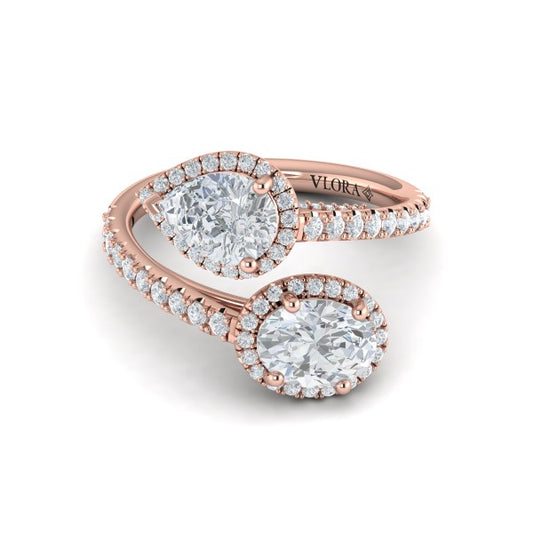 Oval and Pear Halo Toi et Moi Engagement Ring