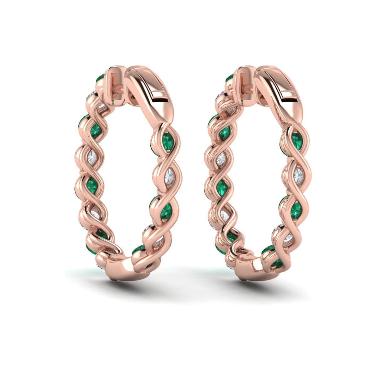 Inside Out Diamond and Emerald  Hoop Earrings