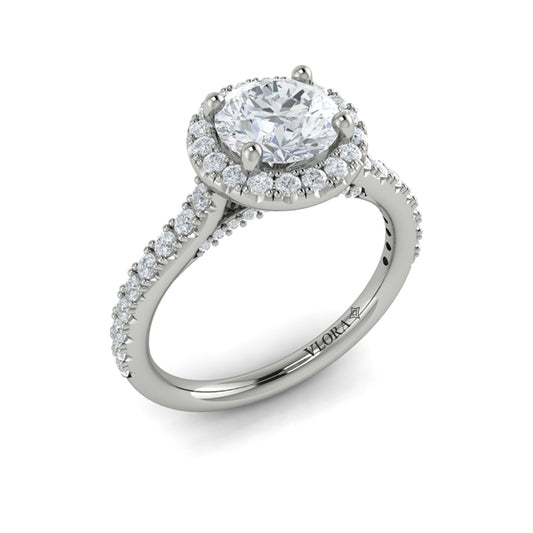 Round Halo Engagement Ring in Platinum by Vlora Bridal