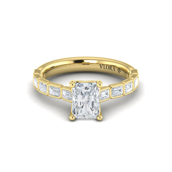 Bezeled Emerald Cut Engagement Ring