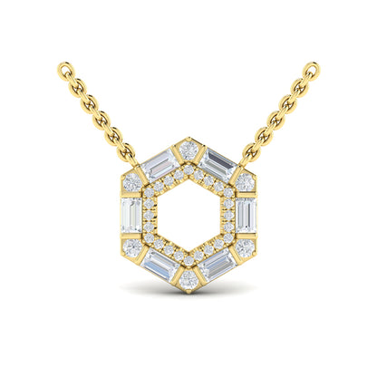 Diamond Baguette Double Row Open Honeycomb Pendant Necklace