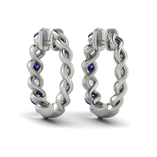 Diamond and Blue Sapphire  Twist Hoop Earrings