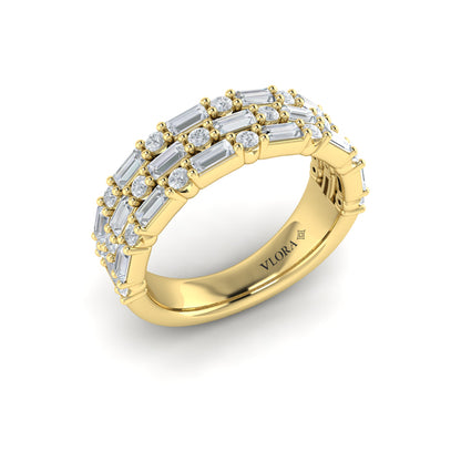 Diamond Baguette Three Row Ring