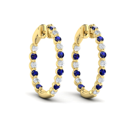 Inside Out Diamond and Blue Sapphire  Hoop Earrings