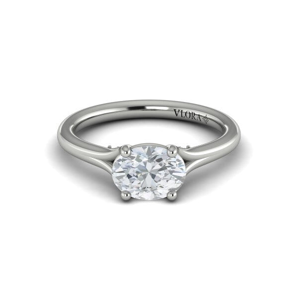 Oval Solitaire, Split Shank Engagement Ring in Platinum by Vlora Bridal