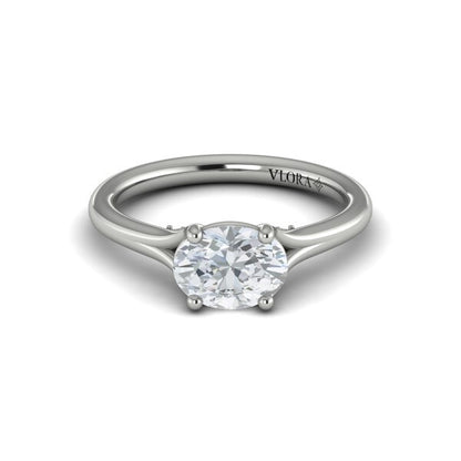 Oval Solitaire, Split Shank Engagement Ring in Platinum by Vlora Bridal