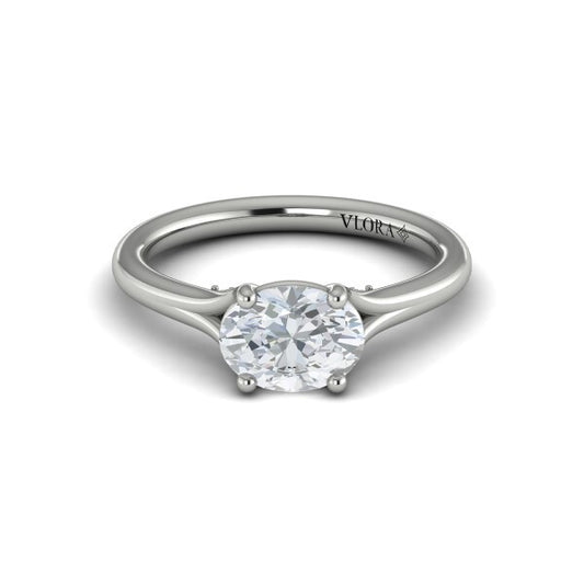 Oval Solitaire, Split Shank Engagement Ring in Platinum by Vlora Bridal