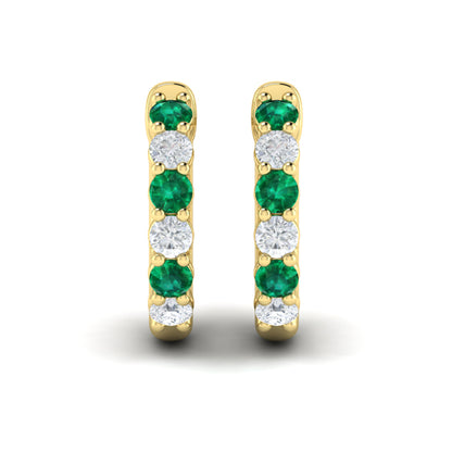 Forward-facing Diamond and Emerald  Open Hoop Earrings