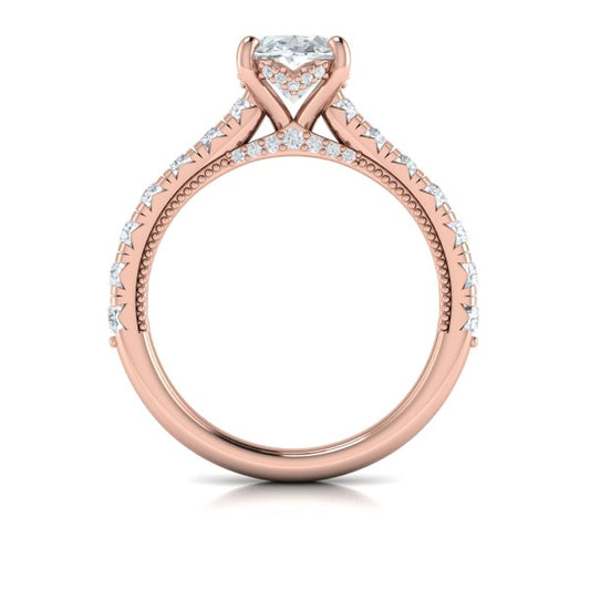 French Cathedral Oval Hidden Halo Engagement Ring